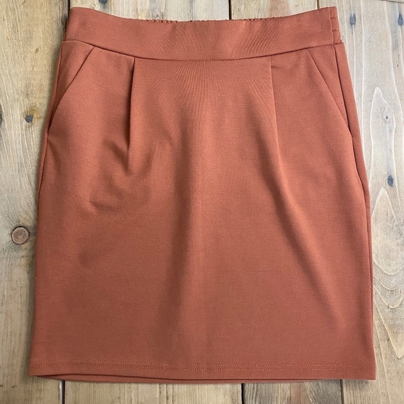 Ichi Kate Skirt‎ Burnt Orange Stretch Mini Pencil Danish Brand DK Company - Picture 1 of 6